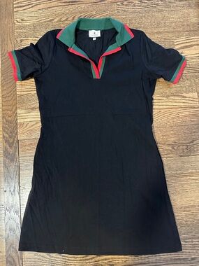Tuckernuck Black Polo Mini Dress with Green & Red Trim
